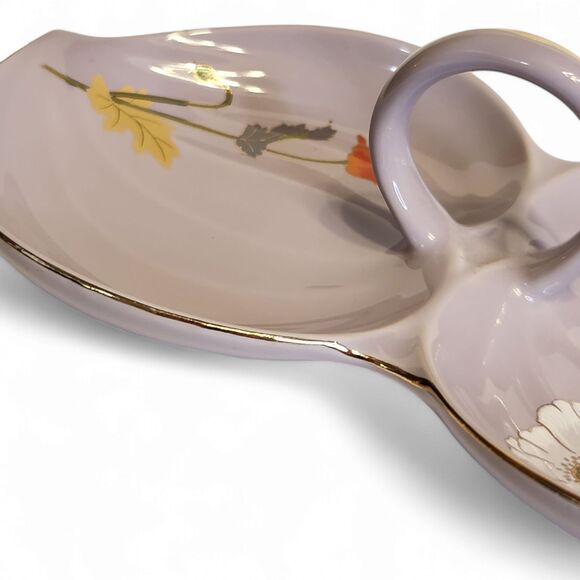 Beautiful Vintage Toko Japan Two-Sided Ceramic Trinket Tray Dish, 10"w Lavender - Picture 8 of 11